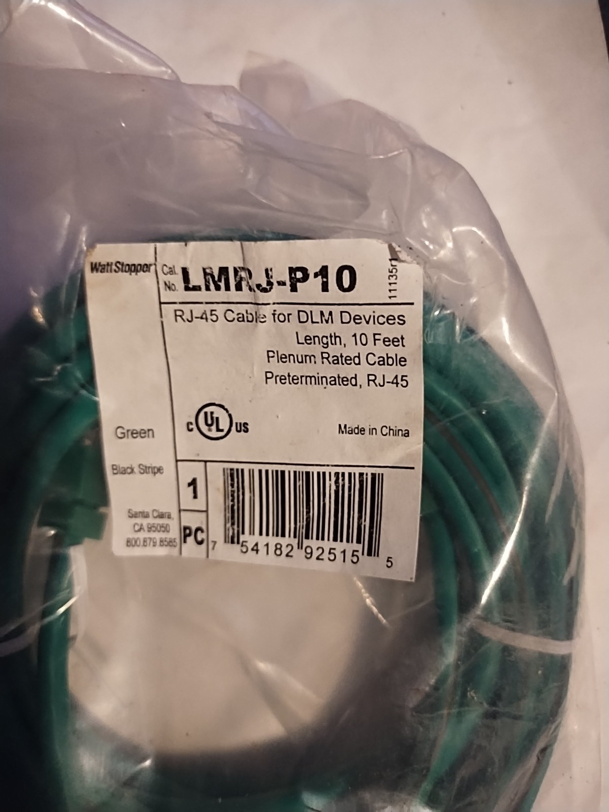 wattstopper, LMRJ-P10, RJ-45 cable for DLM Devices