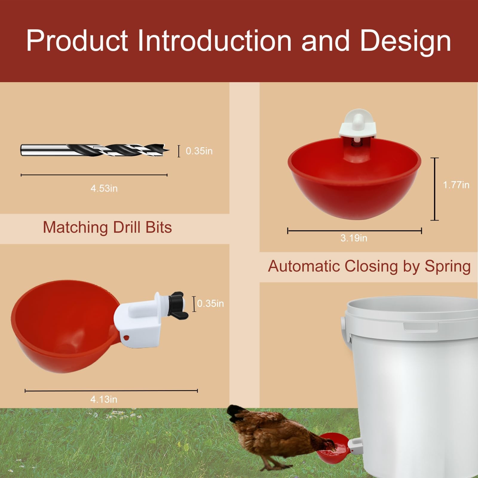 Aopchry 8 Pack Automatic Chicken Waterer, Red Water 8-Pack,