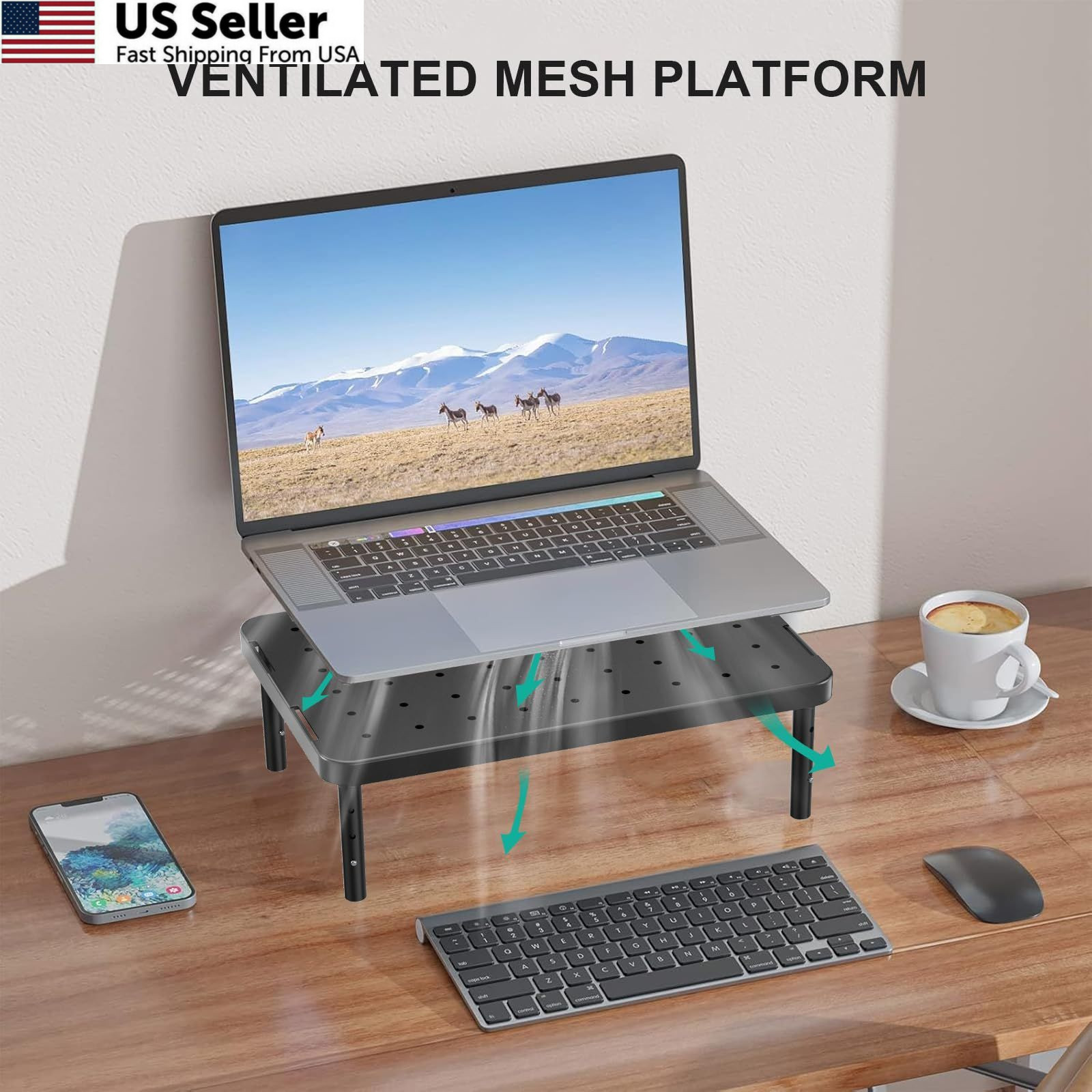 WALI Computer Monitor Stand for Desk, Adjustable Laptop Basic, Matte Black