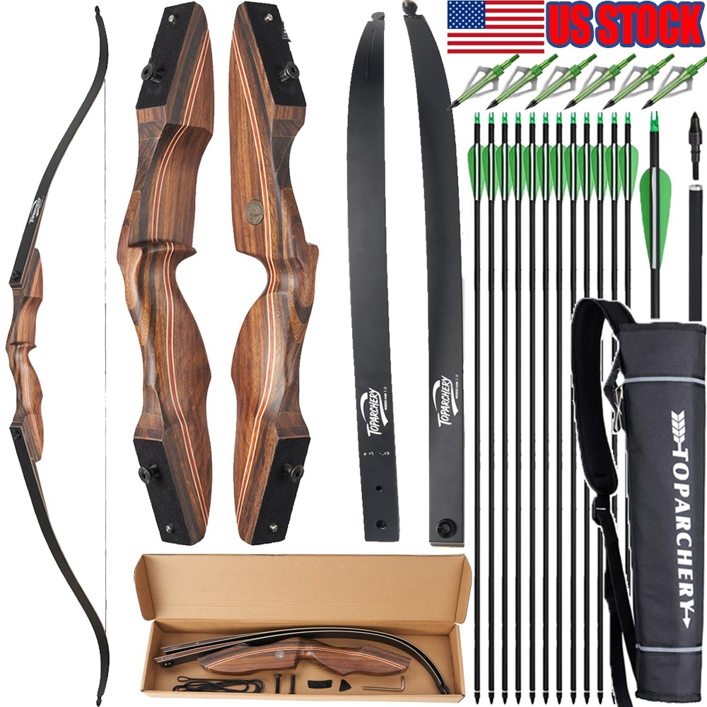 60'' 25-60lbs Takedown Recurve Bow Wooden Riser Archery Hunting Bow Arrows Shoot