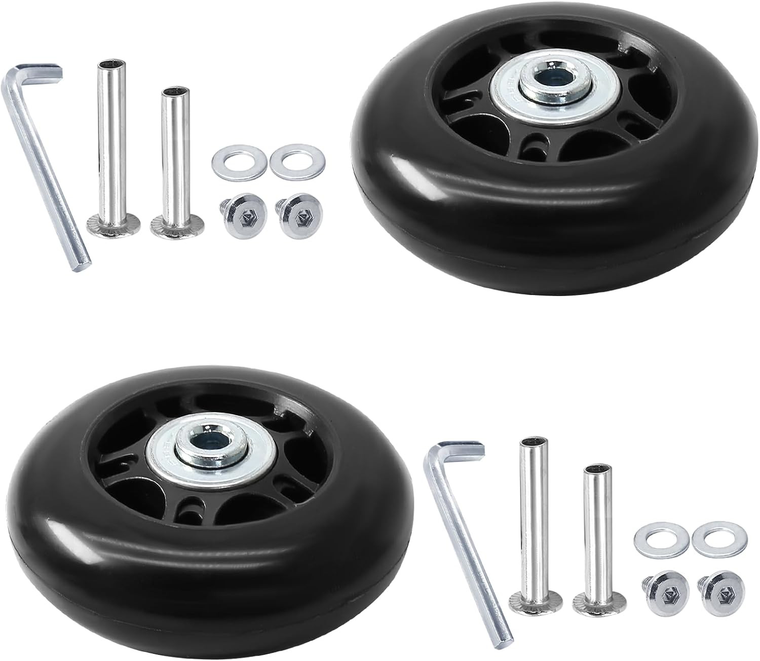 2pcs 70 x 24mm Luggage Wheels Replacement, Black Rubber Suitcase Wheels Replacem