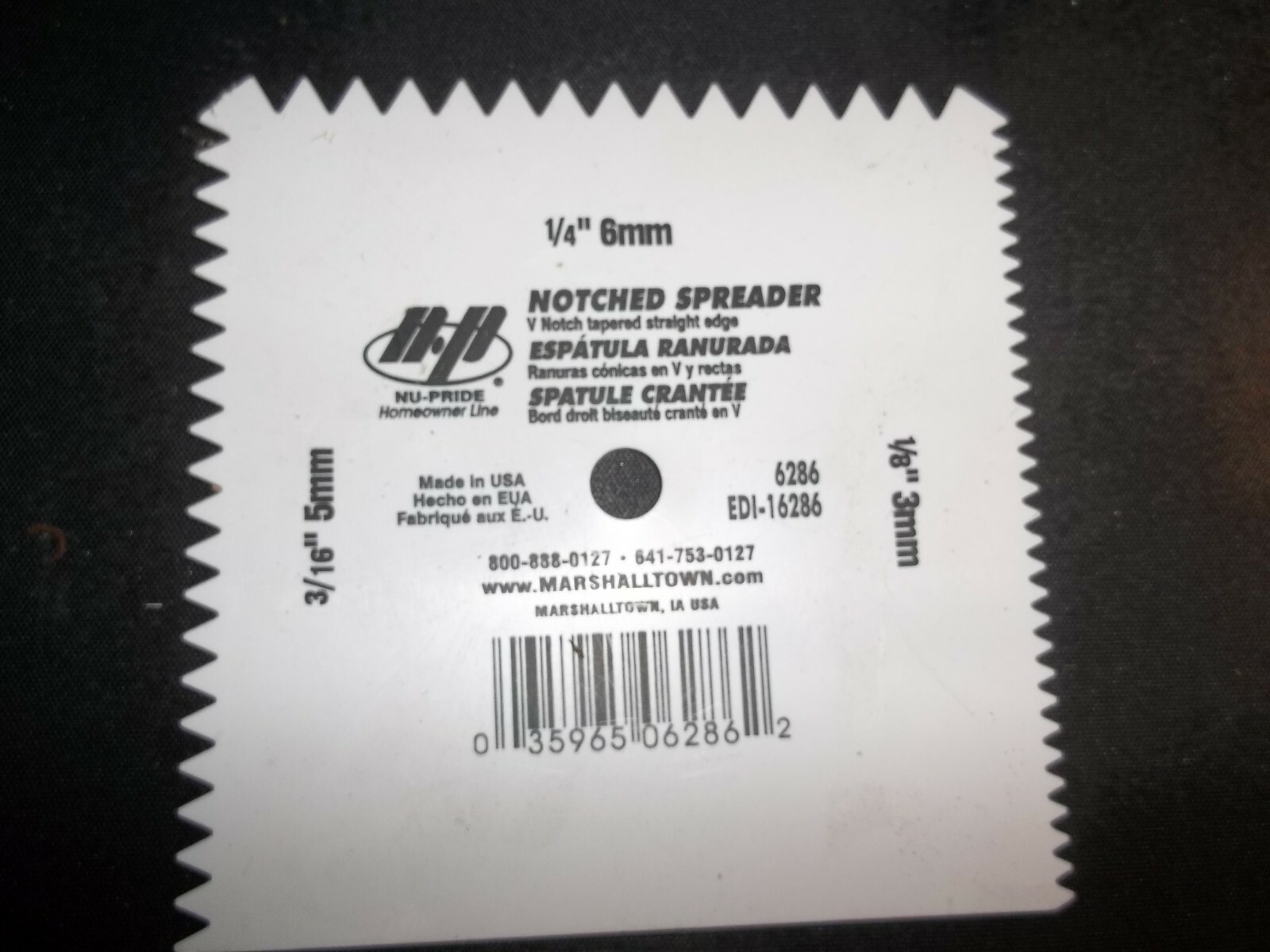 V Notched Spreader  tapered straight edge