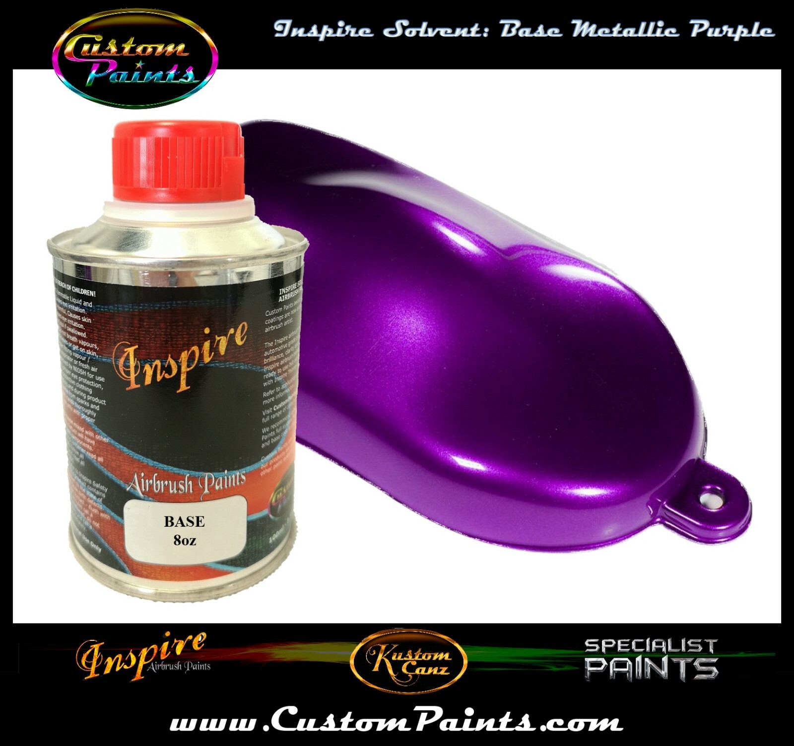 INSPIRE AIRBRUSH BASE METALLIC PURPLE 8oz (SOLVENT), CUSTOM PAINT, HOK, ARTIST