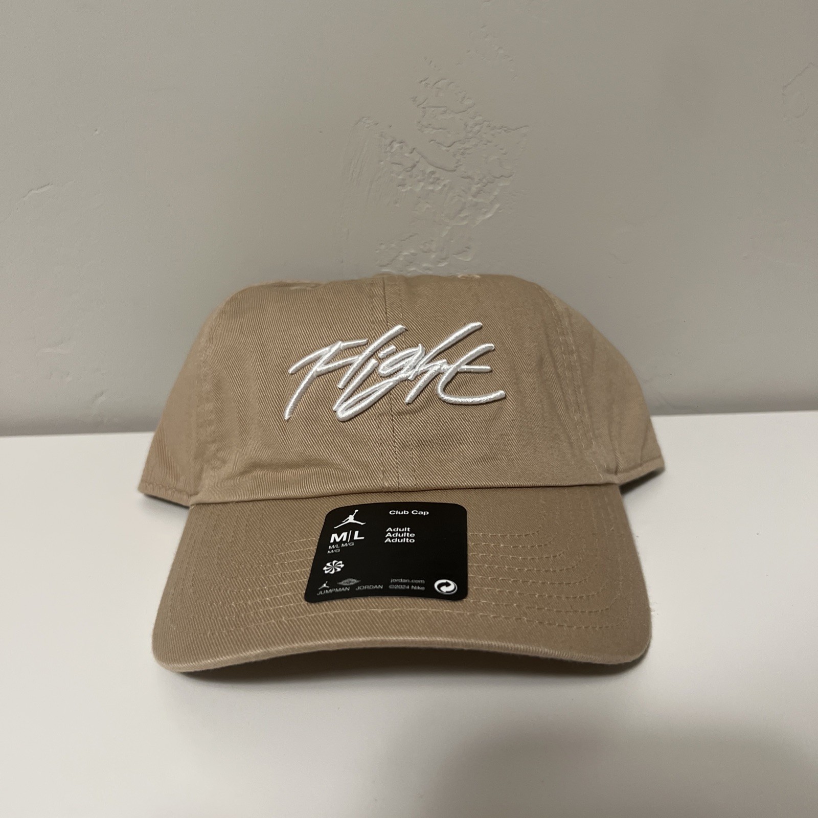 Nike Jordan Flight Club Cap Beige Khaki Adjustable Strapback Hat M/L FN4677-277