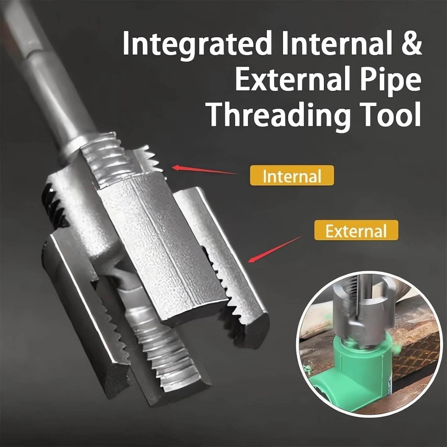 2PCS 1/2'' 3/4'' Water Pipe Integrated Internal & External Pipe Threading Tool