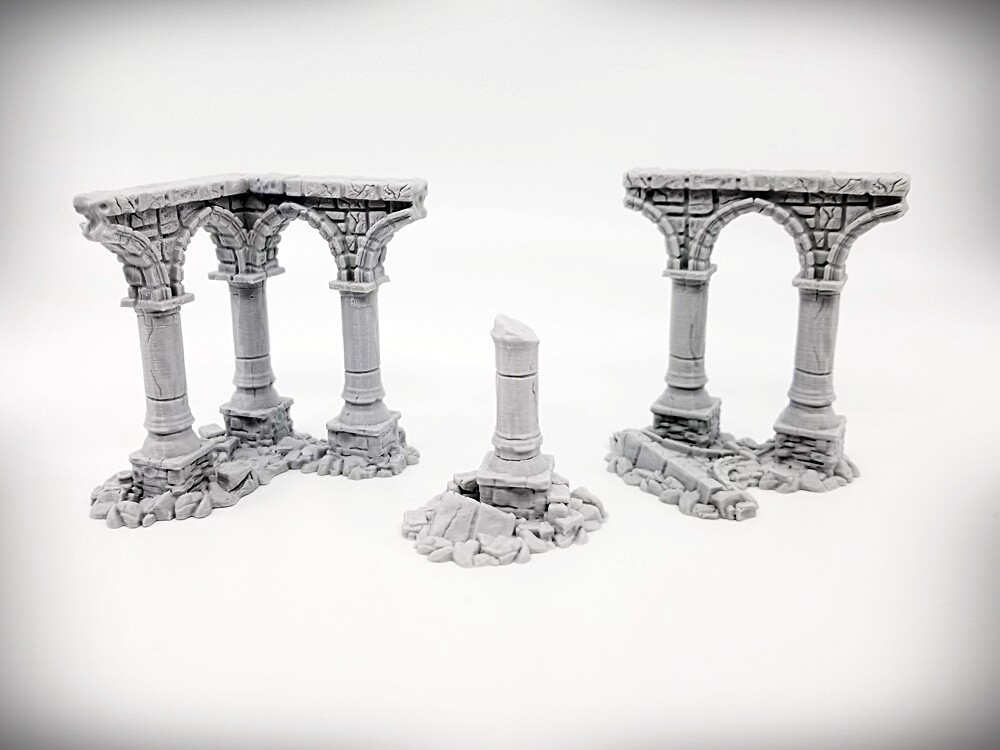 Ruined Columns Starter Bundle A (Large) 3-Pieces -Tabletop Wargaming RPG terrain