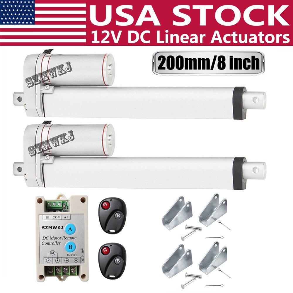 2 Dual Linear Actuators 8" Stroke 12V DC Motor+Remote Control Controller for RV