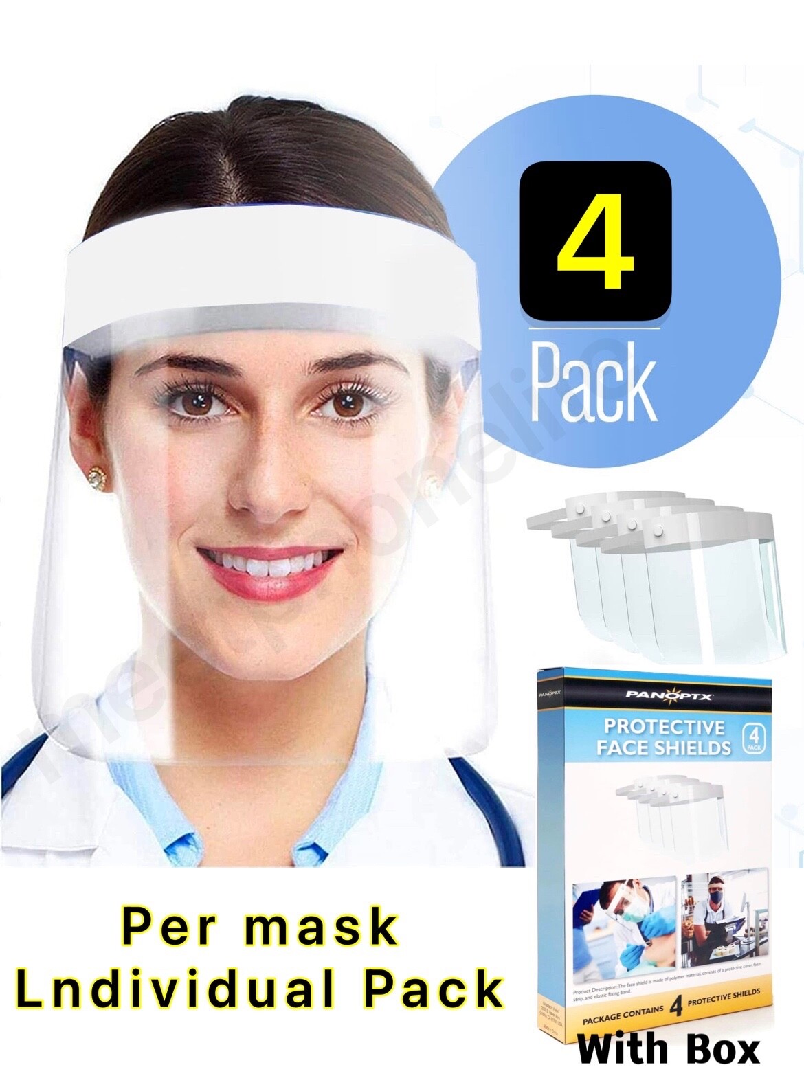 4-PACK FACE SHIELD REUSABLE PROTECTION MASK COVER INDUSTRY SAFETY ANTI SPLASH