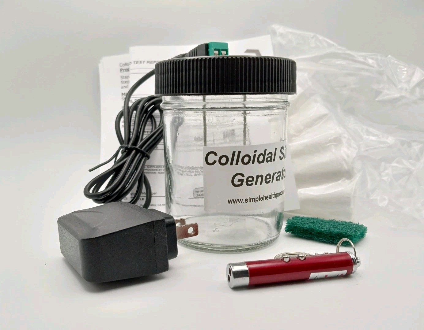 Colloidal Silver Generator 99.99% Silver, Simple Health Products 8oz jar BLK