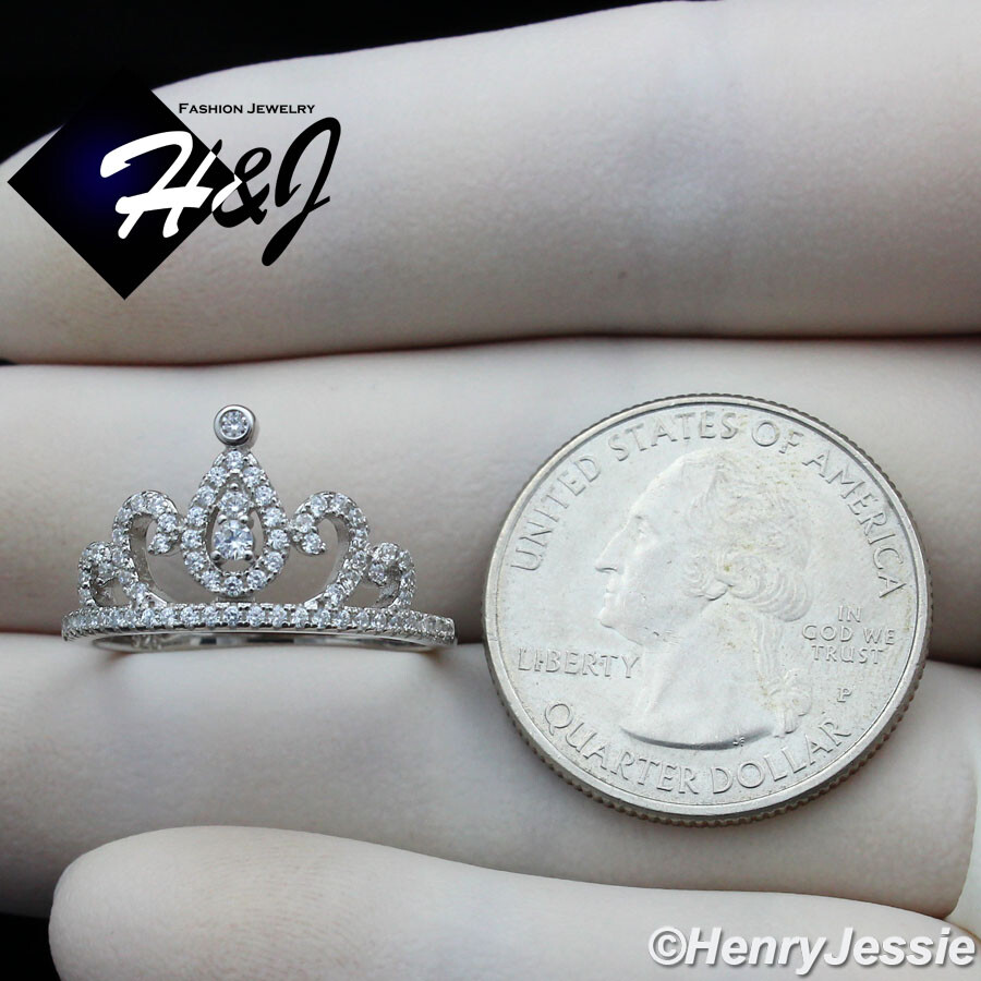 WOMEN SOLID 925 STERLING SILVER ICY BLING CZ 3D CROWN SHAPE RING*SR124