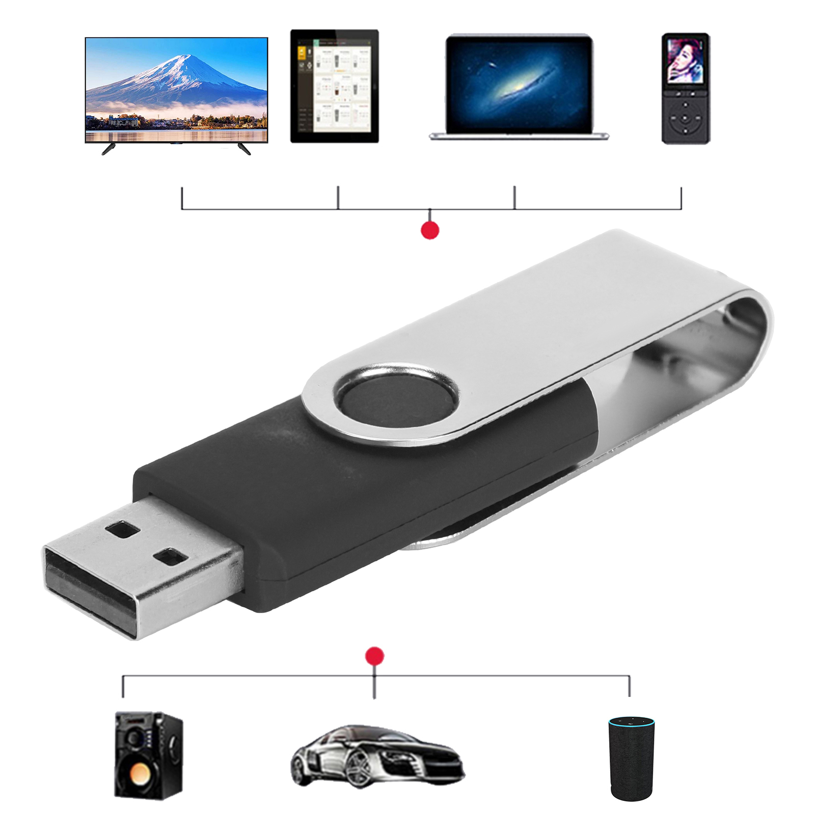 USB Flash Drive Candy Black Rotatable Portable Storage For PC T