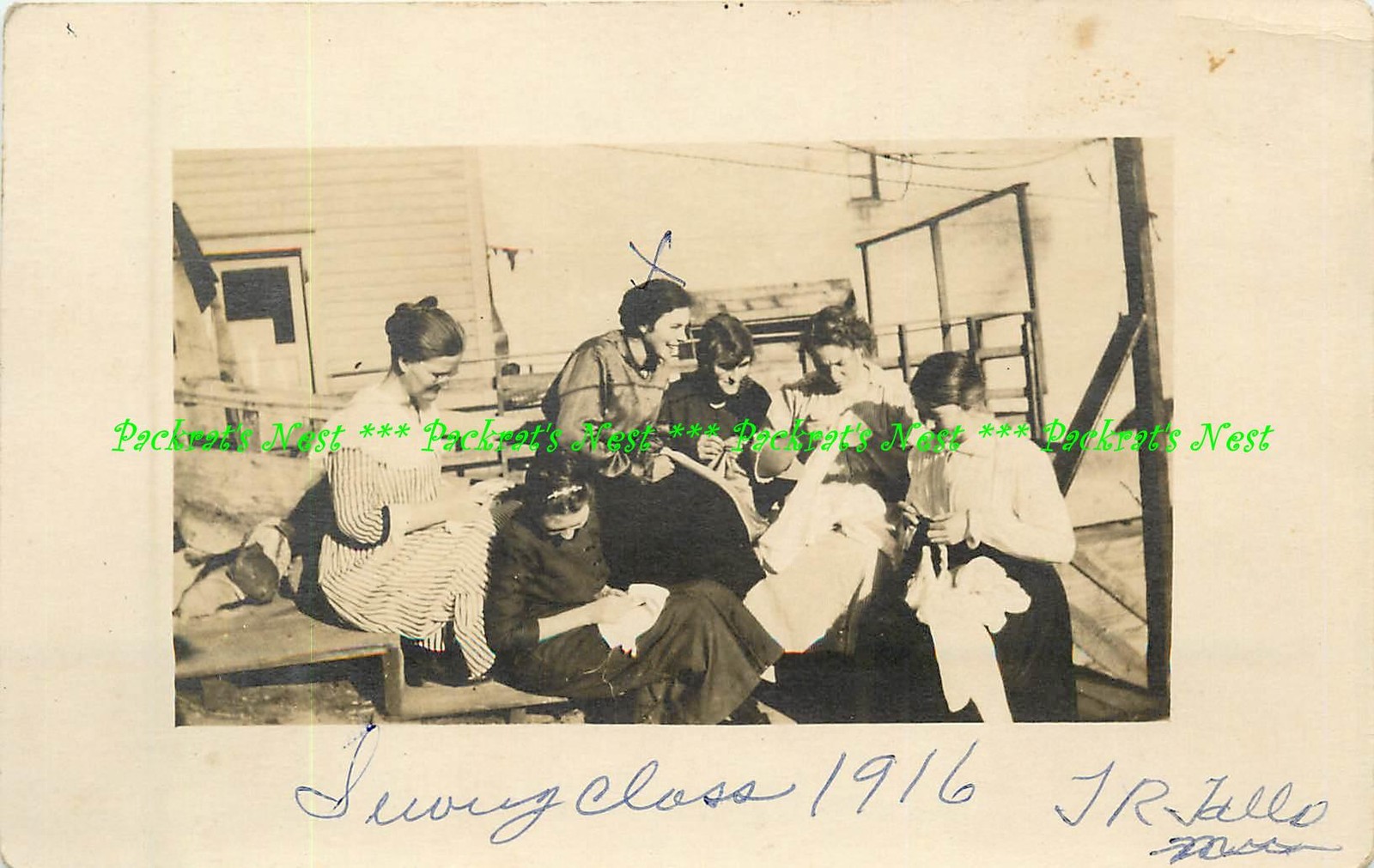 RPPC 1916 Sewing Class Teacher and Five Female Students Seated Outside Unposted