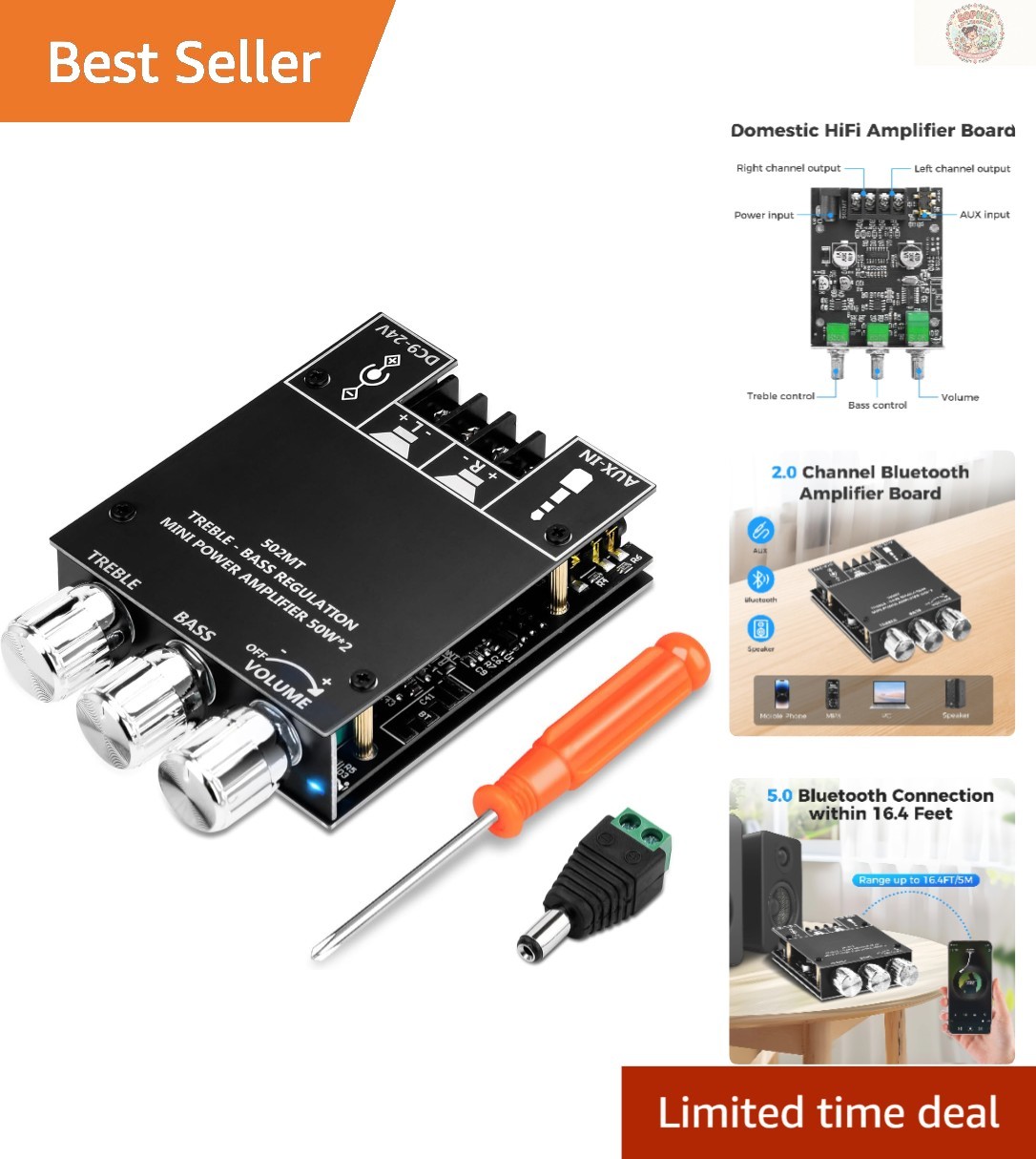 High-Fidelity Bluetooth Amplifier Board with AUX Input - Perfect for Home Audio