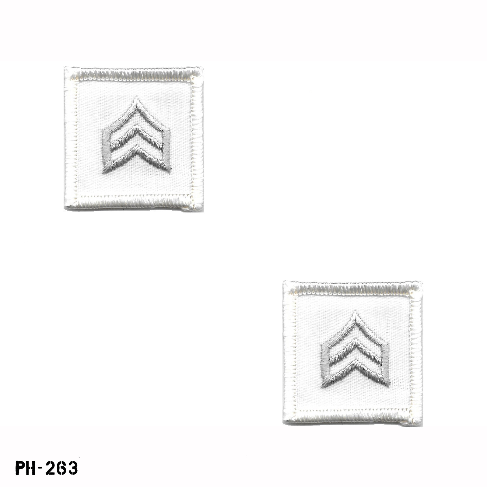 Sergeant Rank Chevron Collar Patches, Pair ~ White & Grey  ~ NEW Gemsco USA