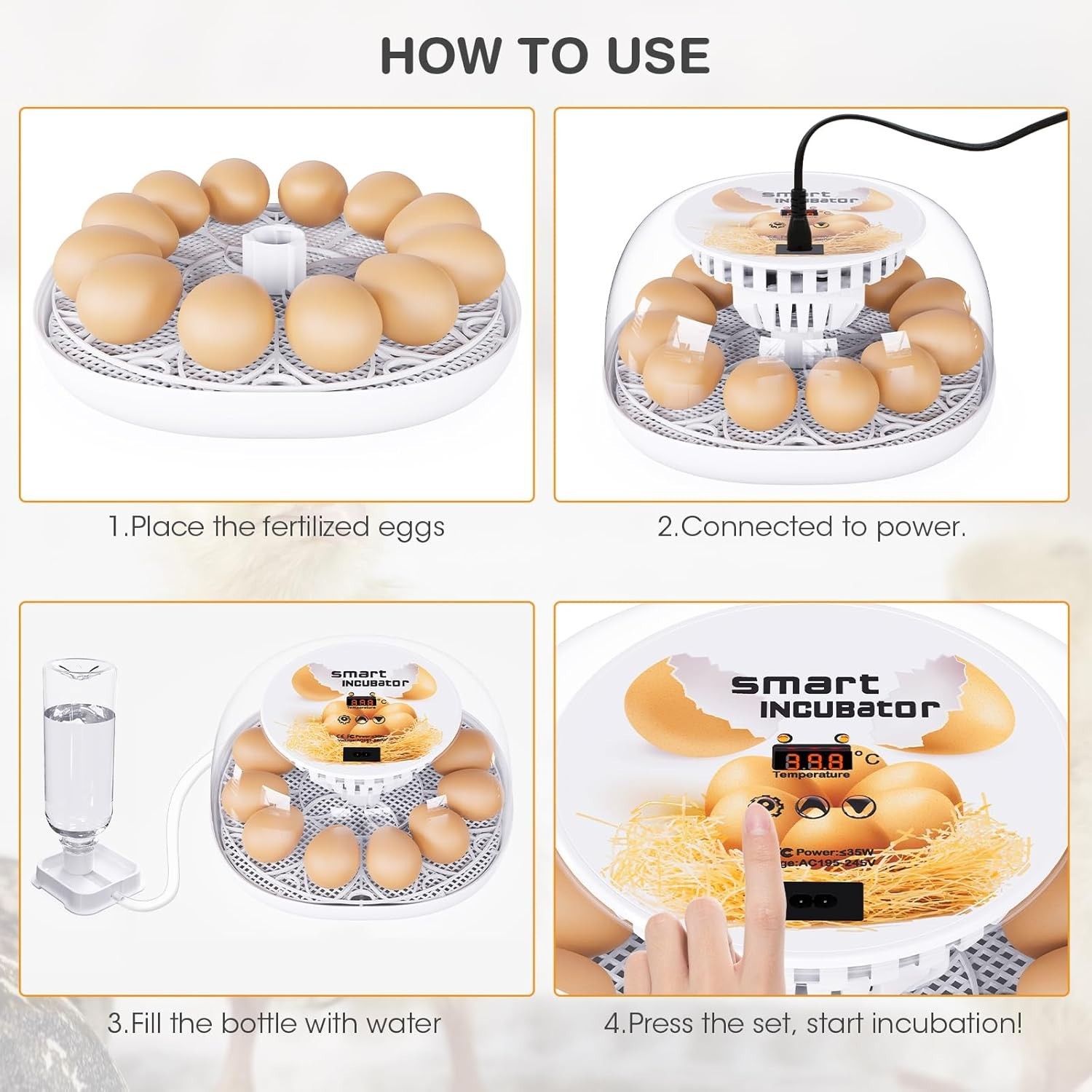 12 Egg Incubator w Automatic Turning & Temperature Control for Poultry Hatching