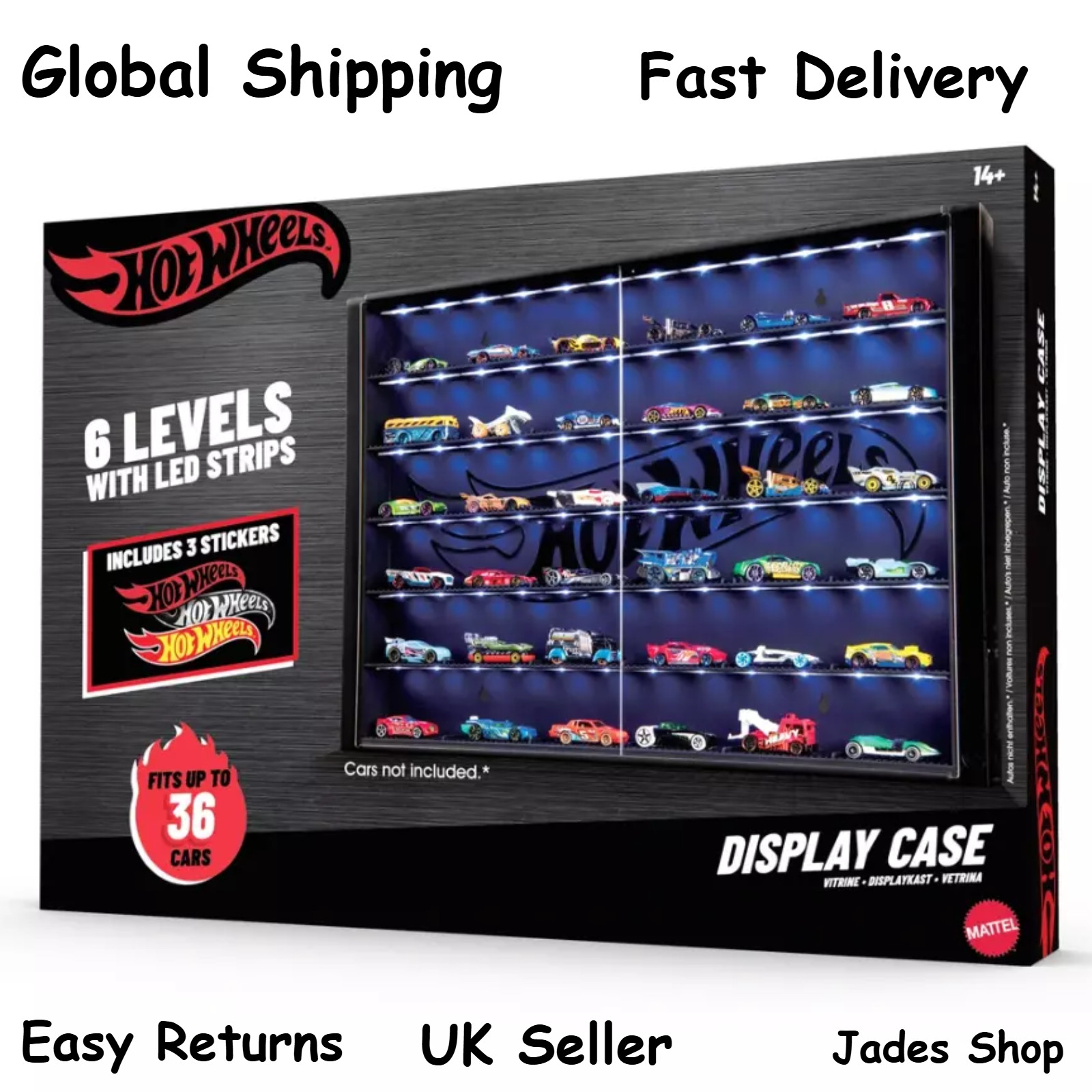 Hot Wheels Display Case 6 Levels with LED Strips Wall Mounted Cars Protection