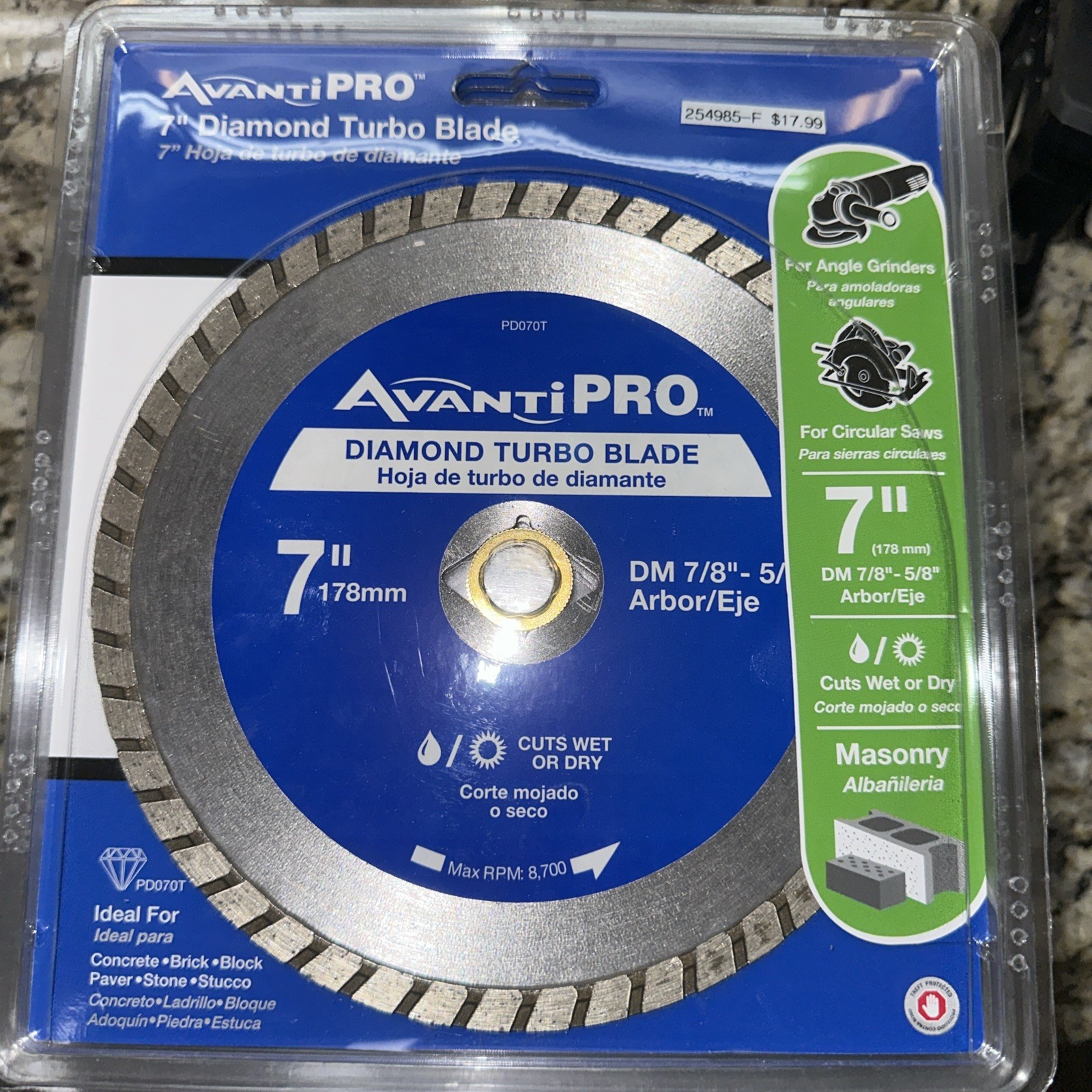 Avanti Pro 7" Diamond Turbo Blade 7/8"-5/8" Arbor Wet or Dry Masonry PD070T New