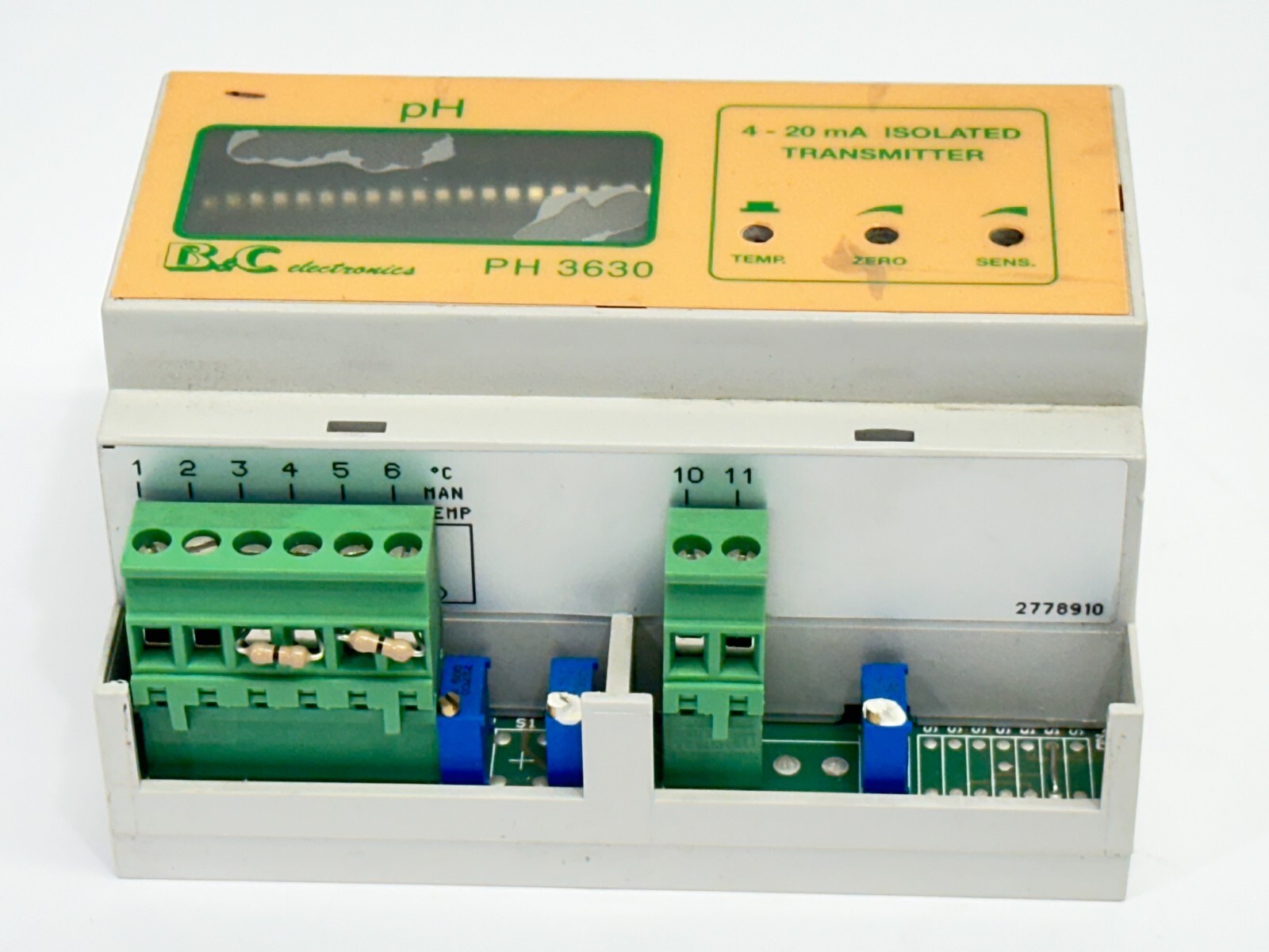 B&C Electronics PH3630 2-Wire DIN Rail pH Transmitter 2778910