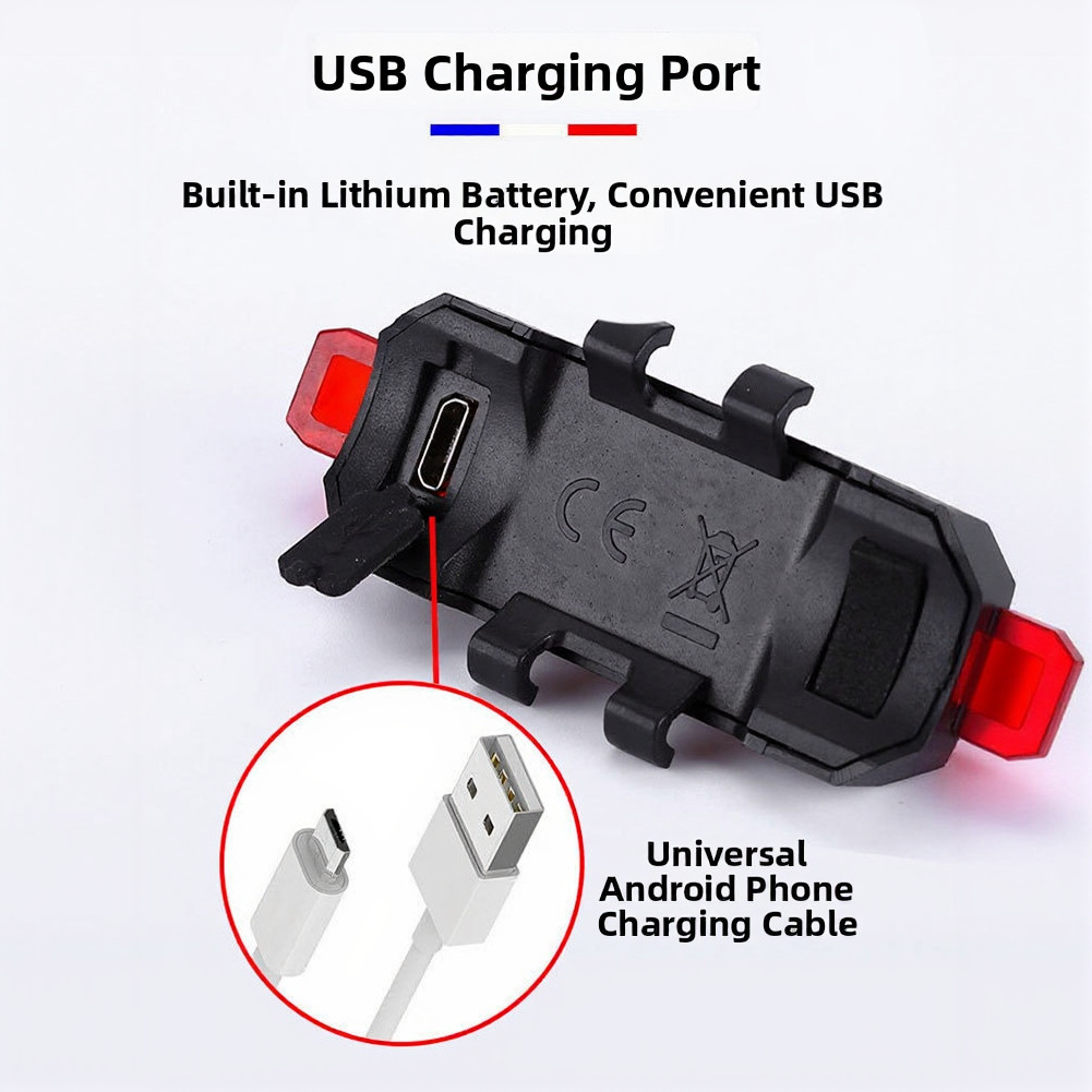 Rechargeable Taillight for Bicycles 7.5 x 3 x 2 cm Waterproof Lightweight 37g