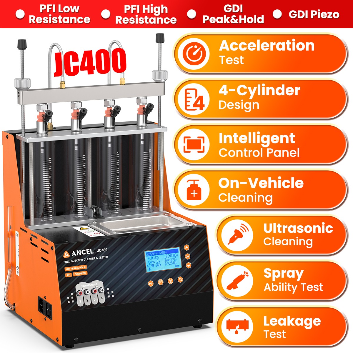 JC400 Car GDI Fuel Injector Tester Cleaner Ultrasonic Injector Cleaning Machine