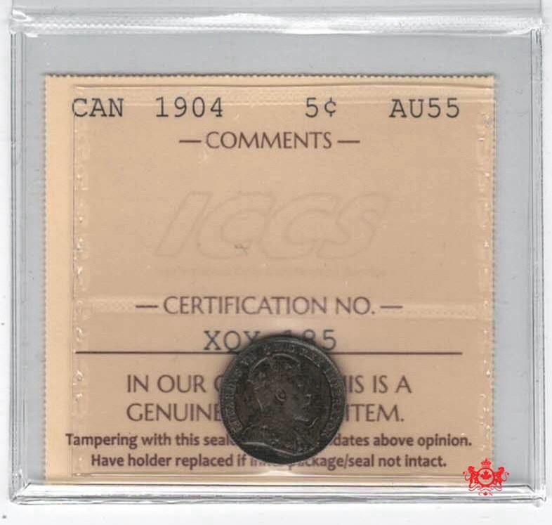 1904 Canada 5 Cents - ICCS AU55 - XQY 185