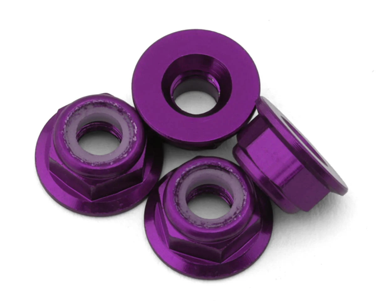 Yokomo 4mm Flanged Aluminum Low Profile Nylon Lock Nuts (Purple) (4)