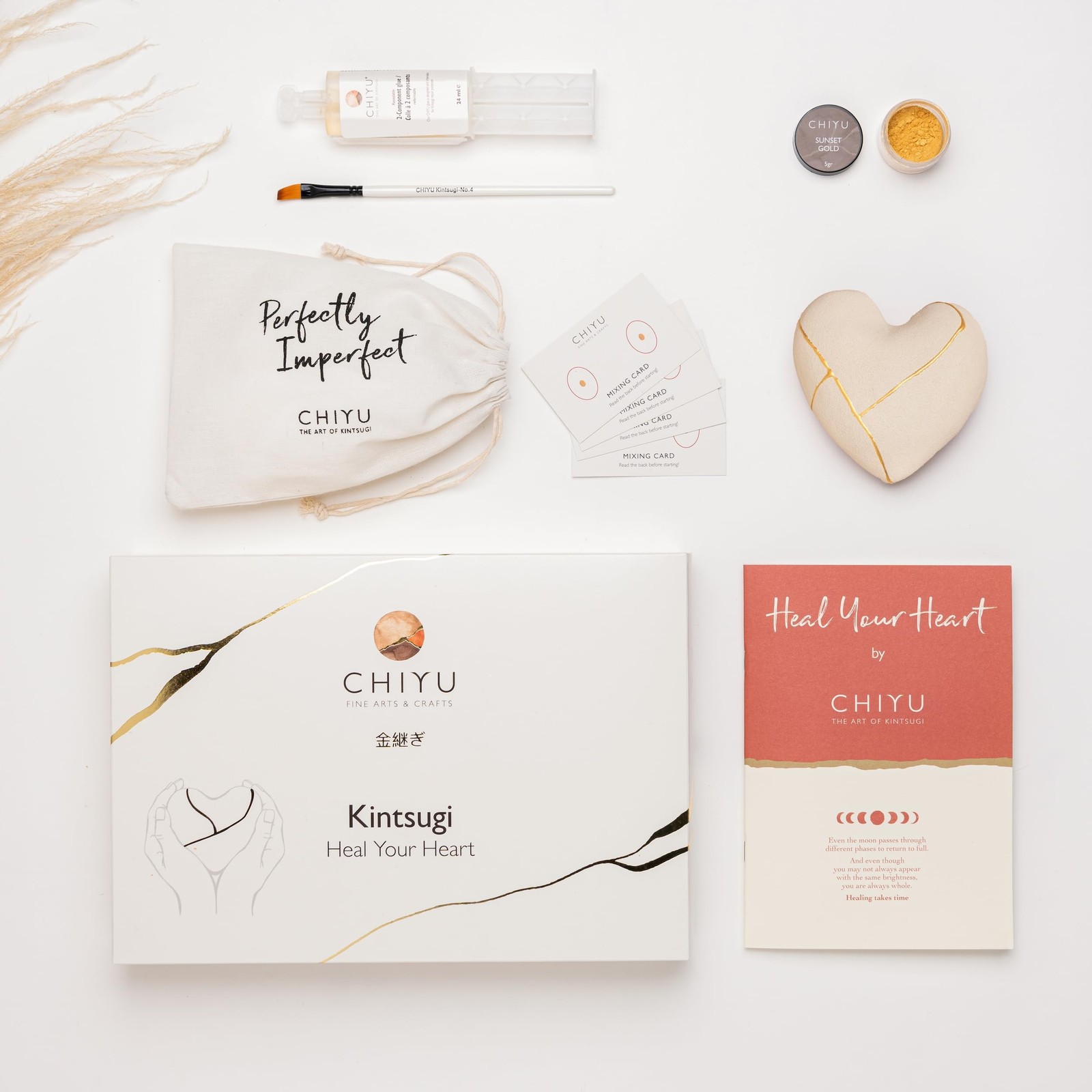 CHIYU Kintsugi kit - Heal Your Heart - Gold Glue - Includes Ceramic Heart - G...