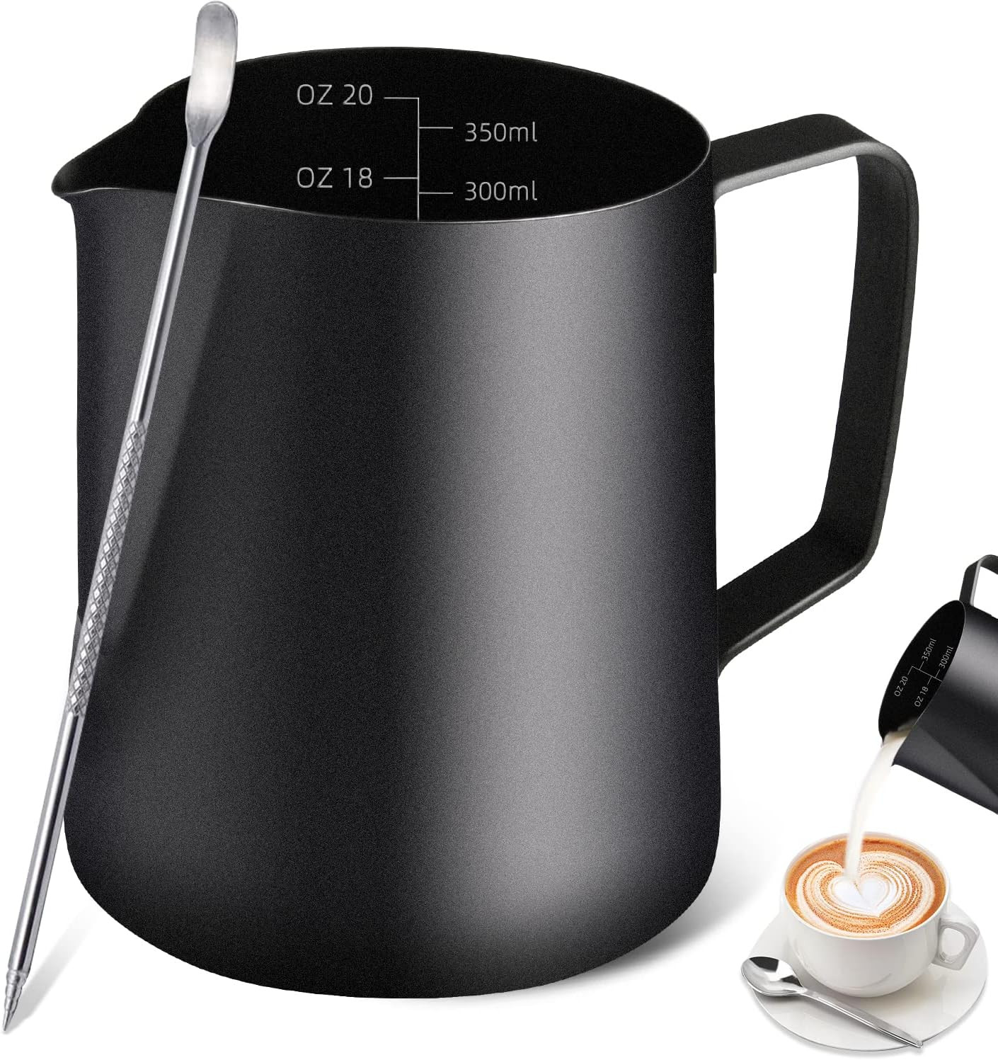 Jarra para espumar leche, jarra para vaporizar café expreso de acero inoxidable