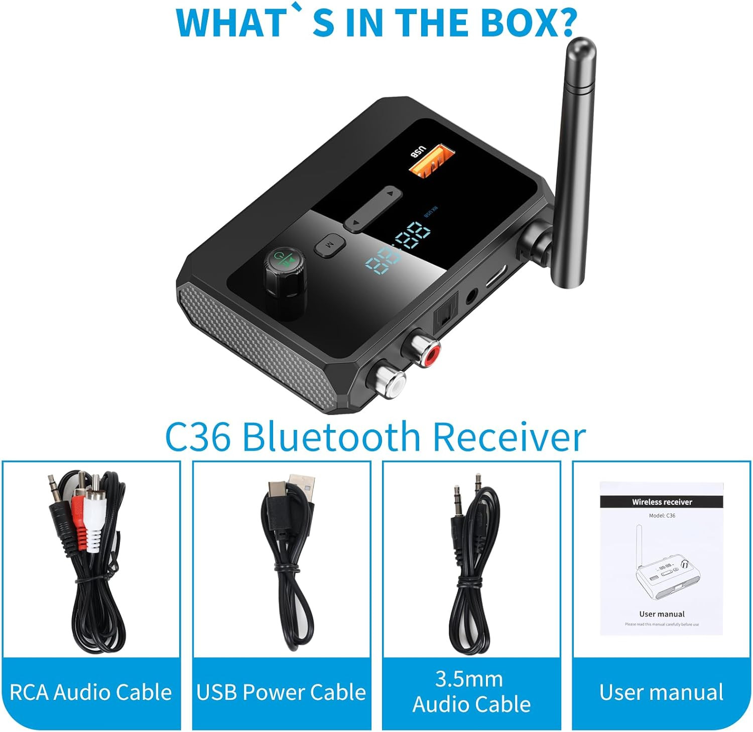 Bluetooth 5.3 Receiver for Home Stereo, RCA Bluetooth Adapter, Low Latency & HD