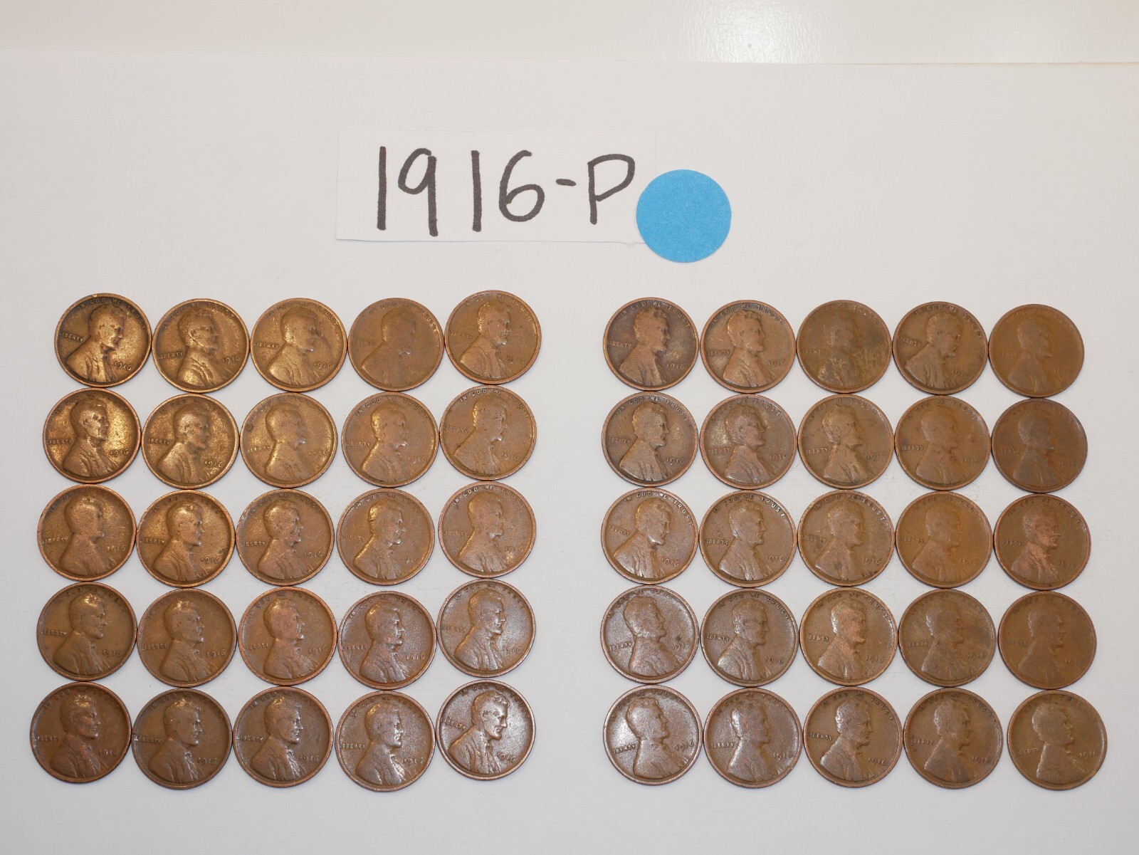 1916-P CENT ROLL SOLID DATE = 50 LINCOLN WHEAT PENNIES (8+ ITEMS SHIP FOR FREE)