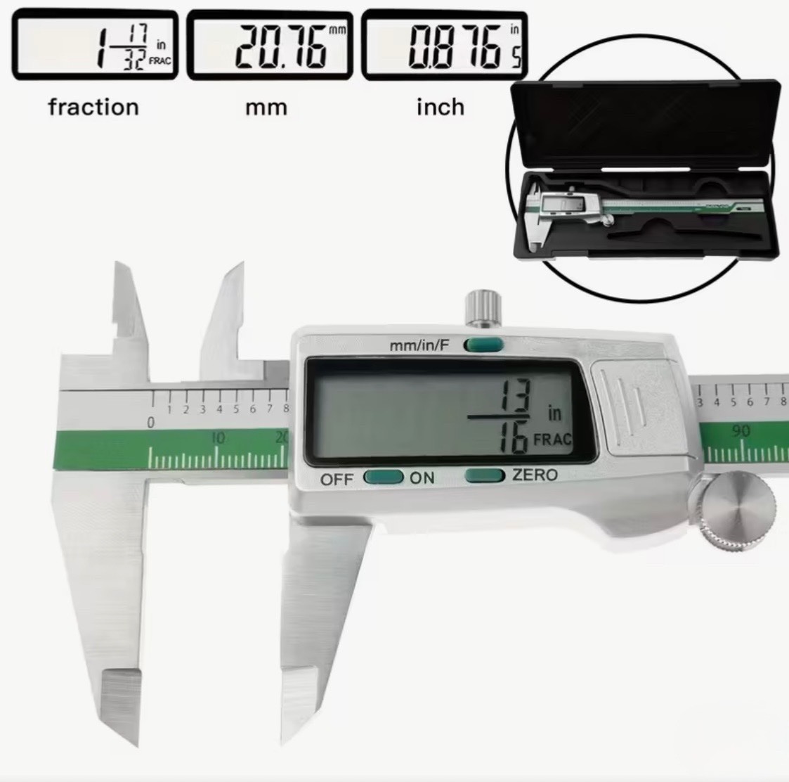ET50 Pro LCD Stainless 6" Digital Electronic Caliper - Inches - Fractional & MM