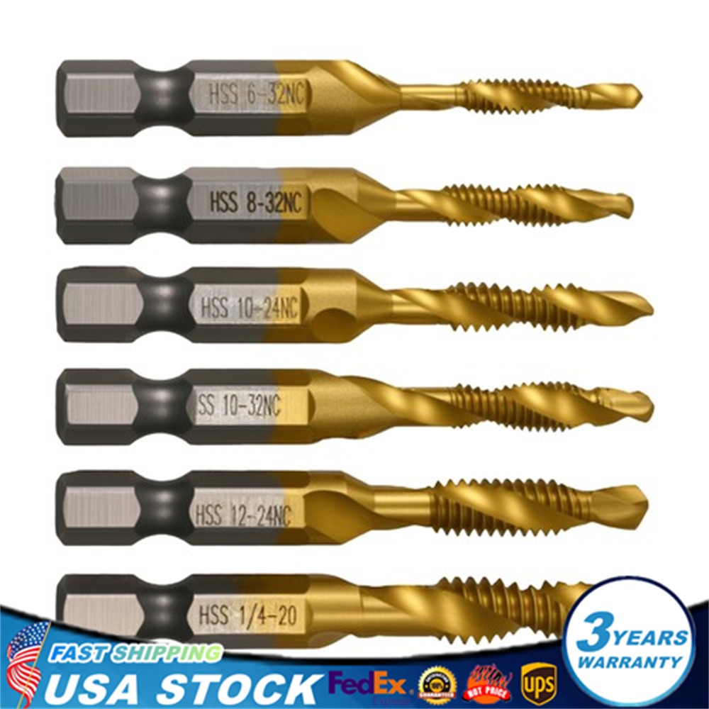 6 Pack Combination Drill and Tap Set, Professional HSS Titanium Thread Tap Drill