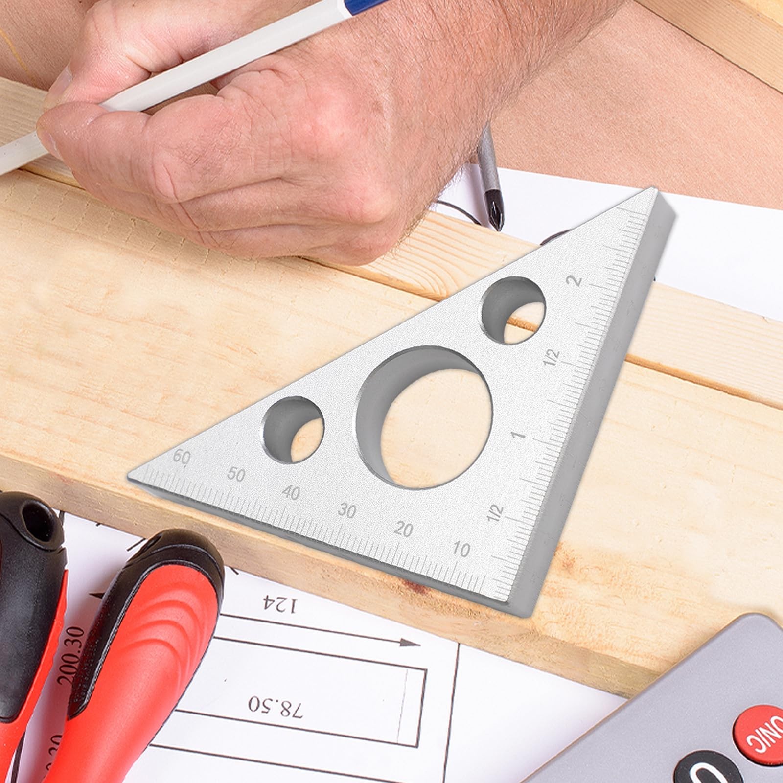 Aluminium Alloy Right Triangle Angle Ruler, 45/90 Degrees Multi Angle Constru...