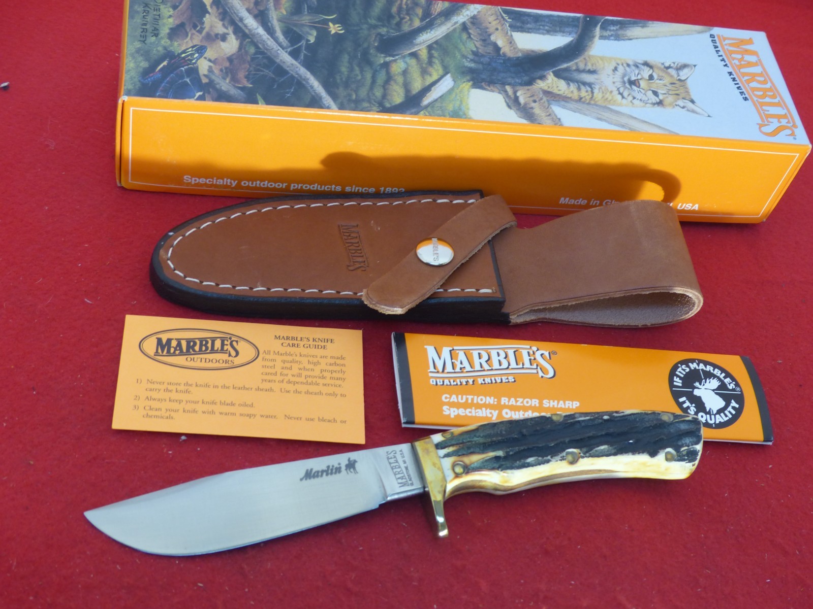 Marbles Gladstone USA Campercraft MARLIN 2000 mint fixed blade Sheath knife
