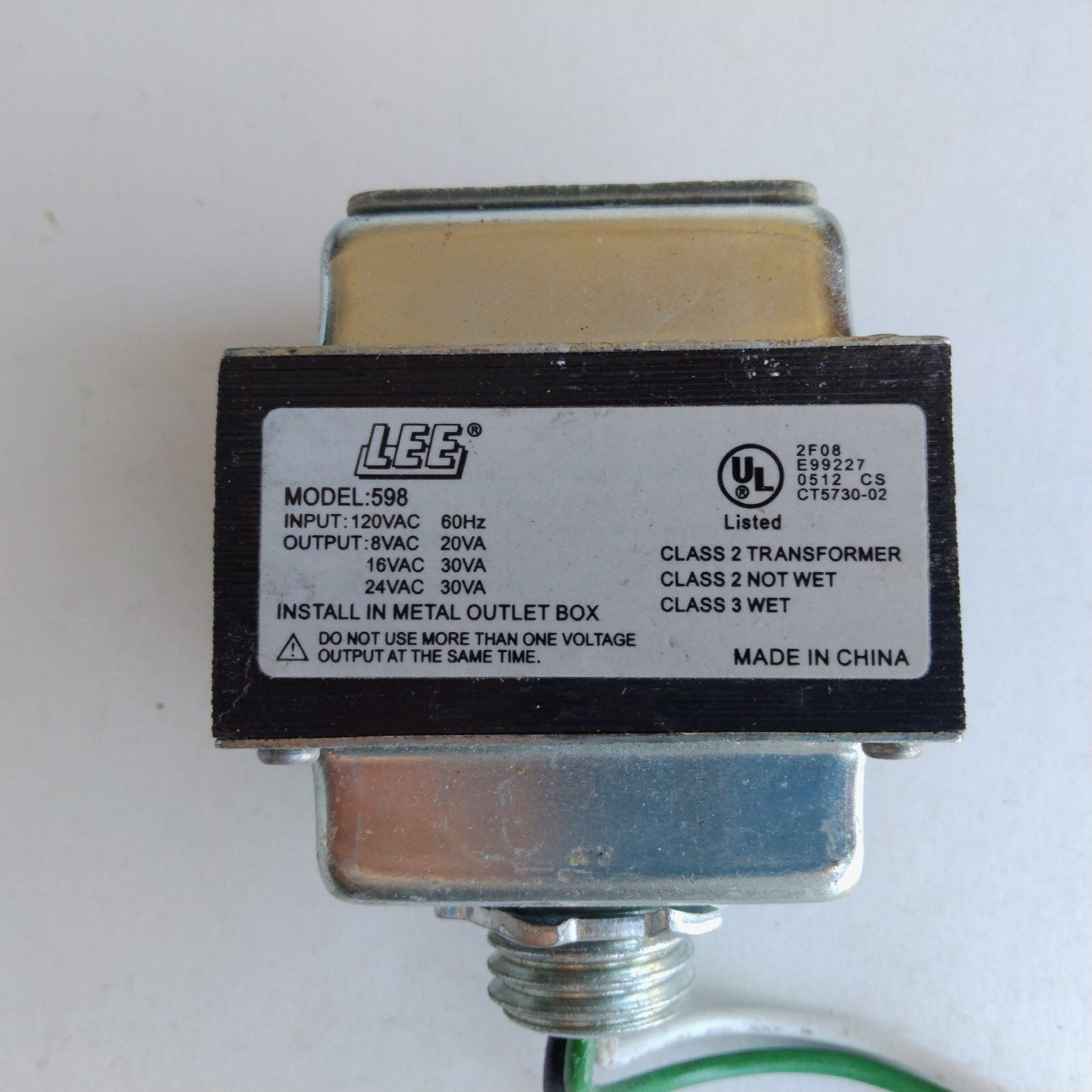 Lee Electric Model 598 Class 2 Transformer 8 Volt AC 16 Volts Ac 24