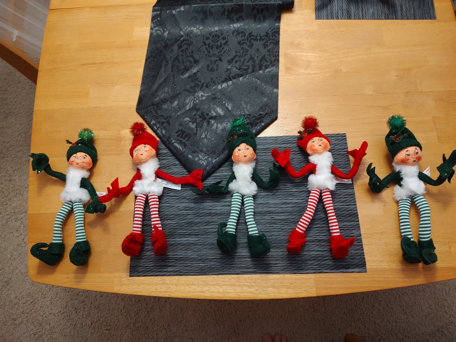 Lot Of 5 ANNALEE DOLL 2004 CHRISTMAS ELF ELVES WITH STRIPED LEGGINGS 10" TALL