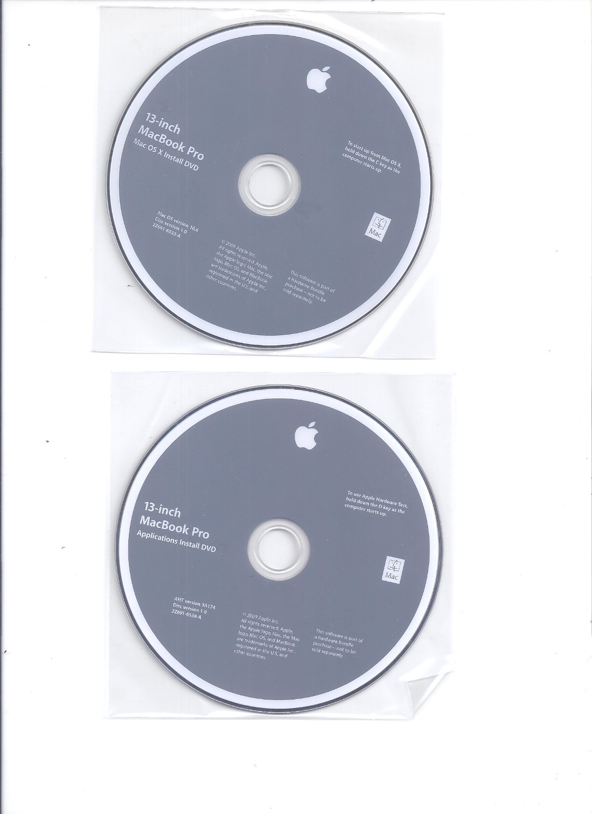 MacBook 13" Mac OS X 10 Install + Applications +Snow Leopard upgrade DVD
