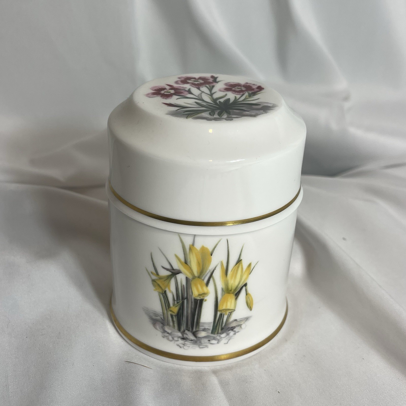 Royal Worcester Colorful Flowers Over White Fine Bone China Covered Jar Set