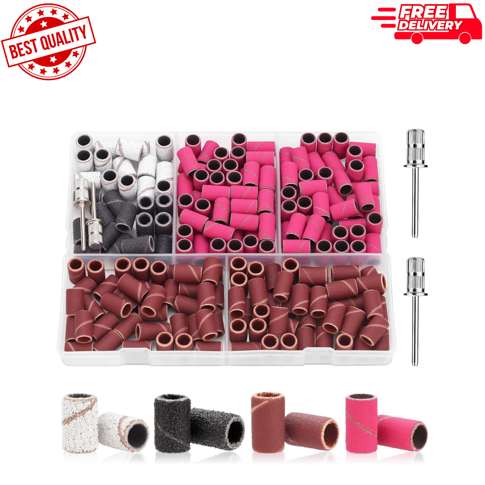 190 Pcs Sanding Bands & 2 Nail Drill Bits, 80-240 Grit for Manicures, Pedicures.