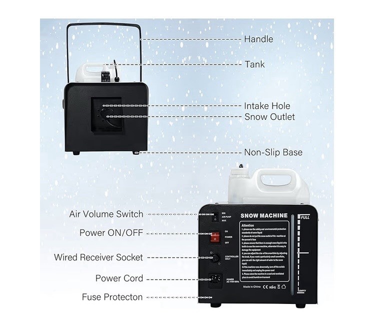 TCFUNDY Snow Machine 1500W Snow Making Machine Snowflake Maker For Parties