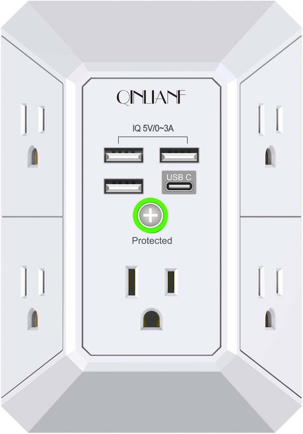 Wall Charger, Surge Protector, QINLIANF 5 Outlet Extender with 4 USB Charging Po
