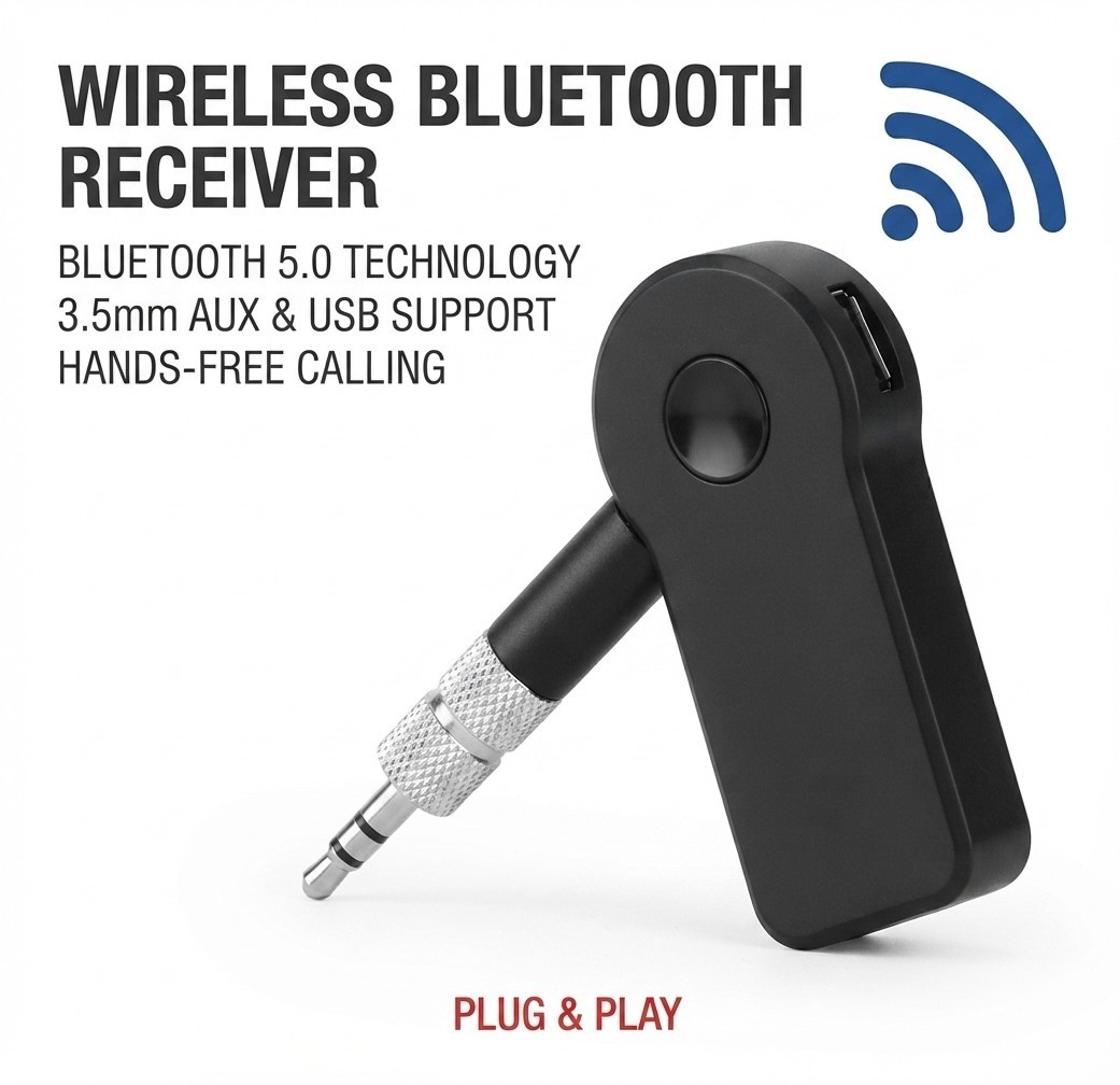 Wireless Bluetooth 5.0 Receiver 3.5mm AuxAudio Adapter Car Stereo Hands-Free Mic