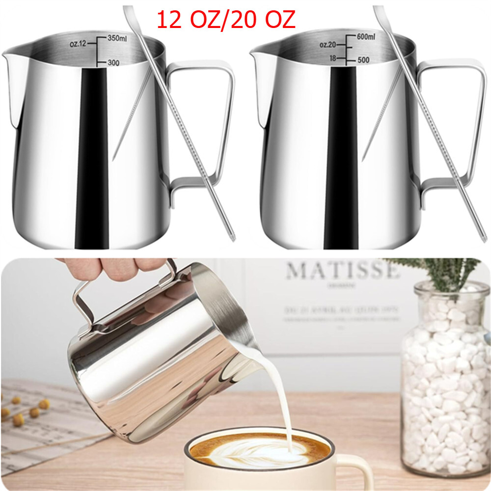 Milk Frothing Pitcher with Clear Scale Stainless Steel Coffee with Latte Art Pen