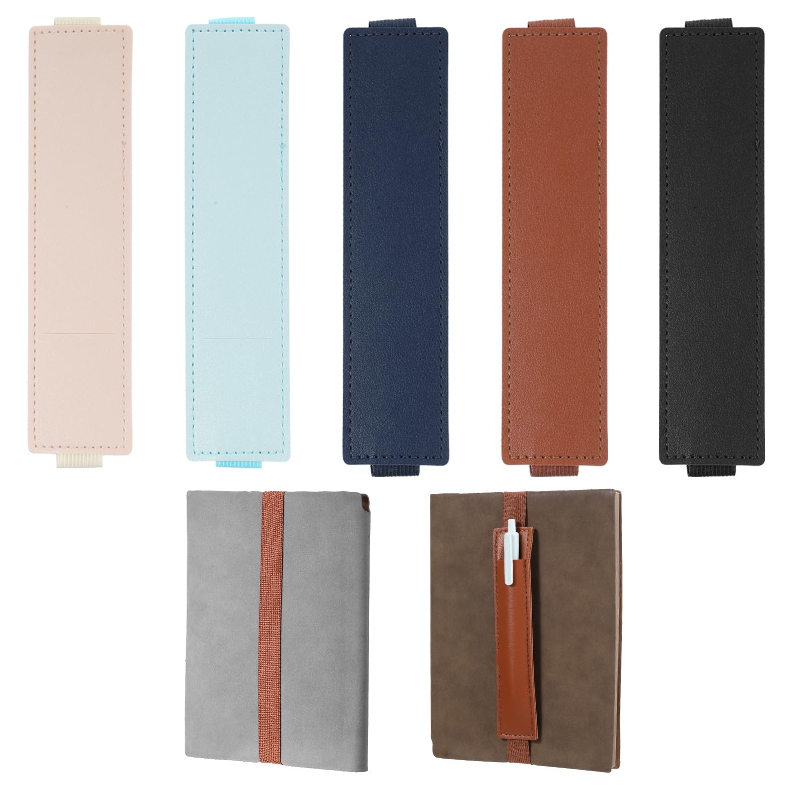 5Pcs Pen Holder for Notebook Elastic Leather Pen Sleeve Pouch Adjustable Deta...