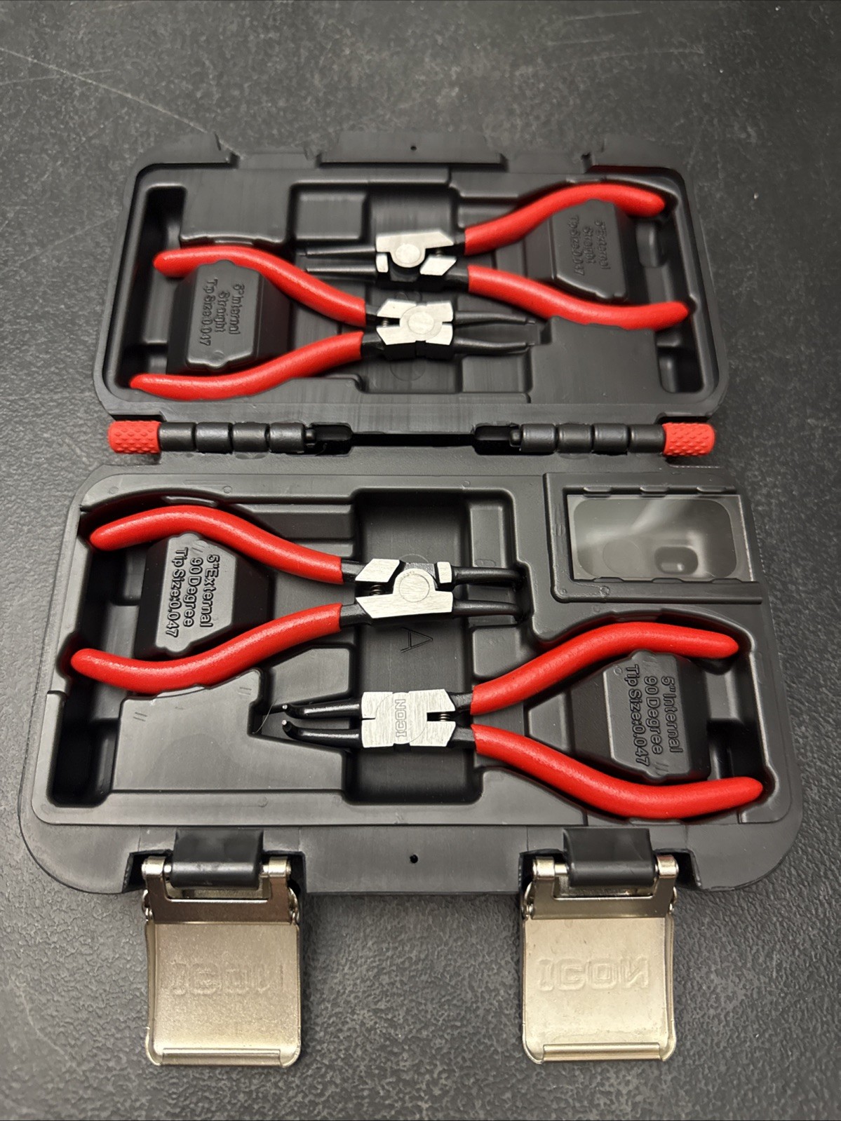 ICON Precision 5" Snap-Ring Pliers Set in Carrying Case - 0.047" Tips (57796)