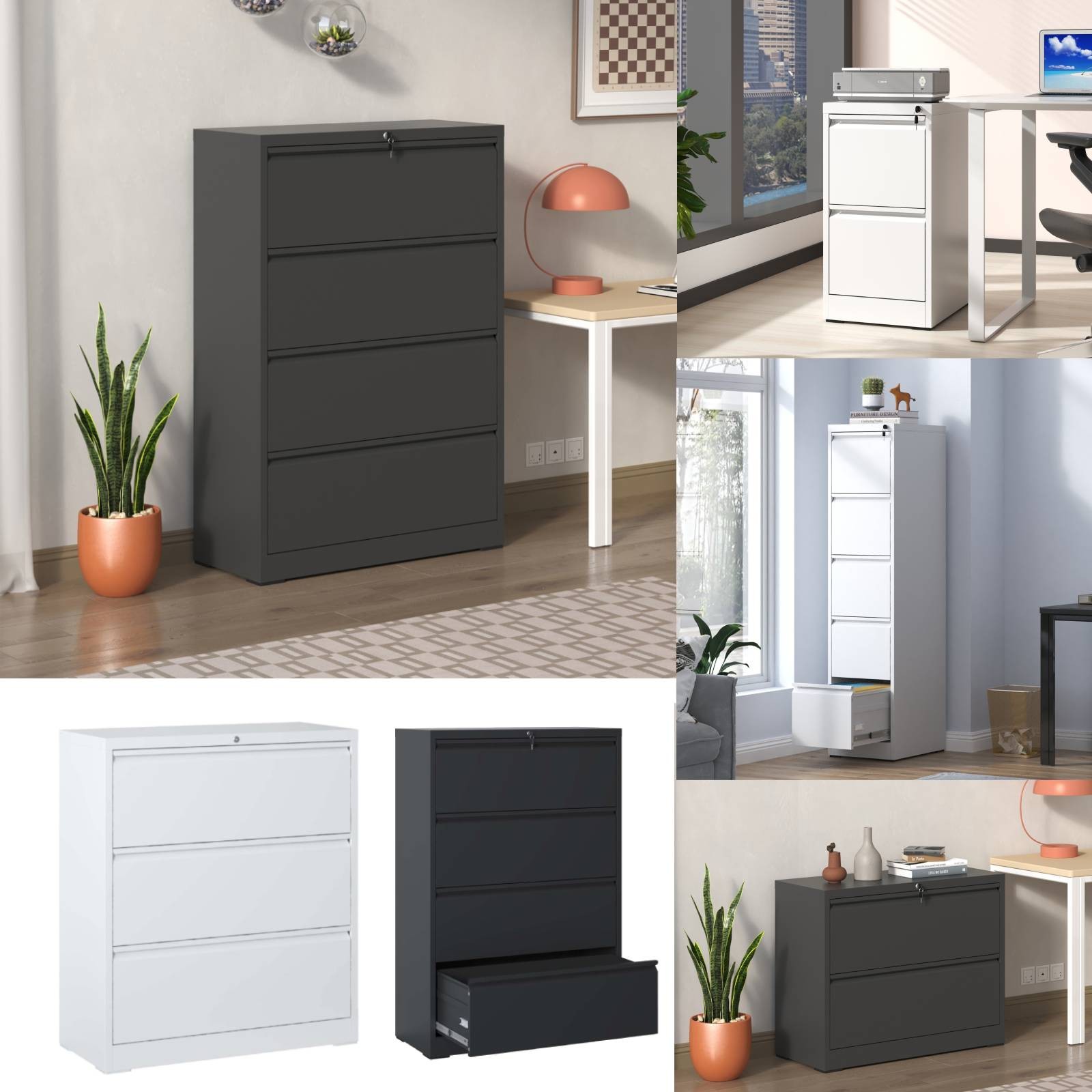 2/3/4 Drawer File Cabinet Metal Storage Cabinet Drawers for Home Office Lockable