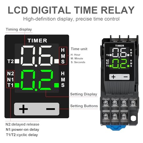 LCD Digital Display Relay, Dual Time Control Delayer With Plug-in 14-Pin 12 VDC