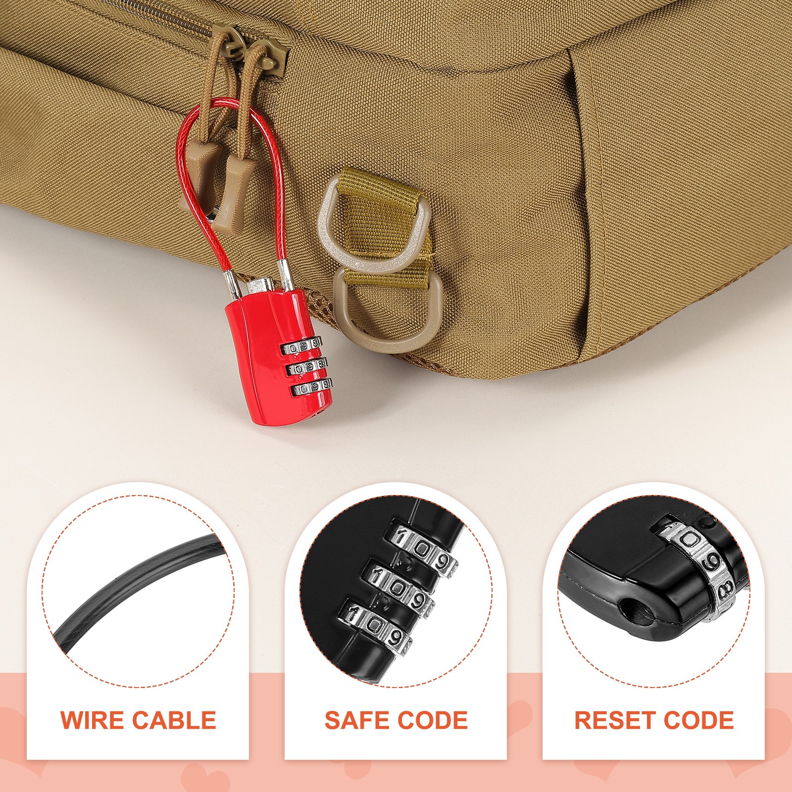 2 Pcs 3 Digit Luggage Cable Combination Lock with 12" Long Cable, Black