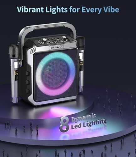 Portable Karaoke Machine 2 Wireless Microphones Bluetooth Speaker LED Lights