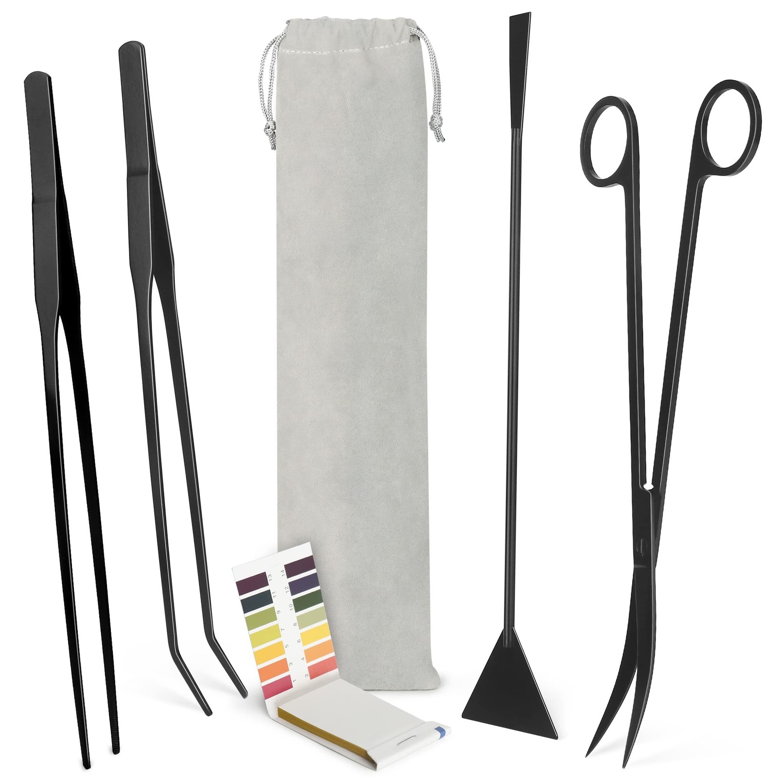 6 in 1 Aquascaping Tool Kit with PH Tester, Black Steel Aquatic Landscaping E...